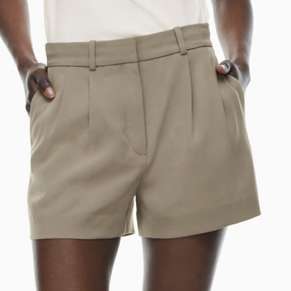 Aritzia Babaton 3" Pleated Mini Short, Felted Taupe, Summer 24, NWT, Sz 4 - Picture 3 of 16